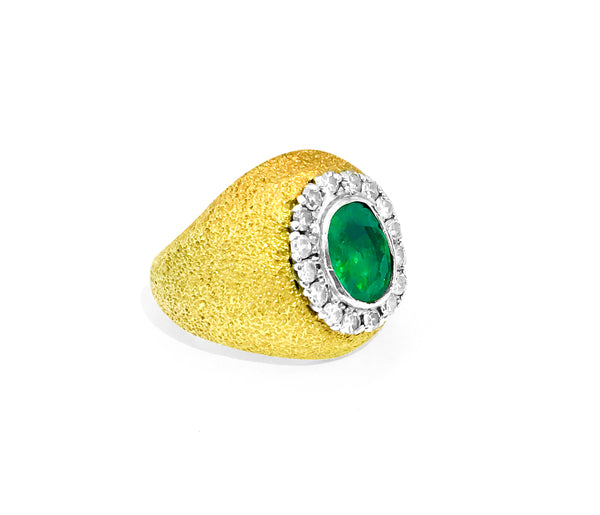 18k Gold Vintage 2.5 ct Emerald And Diamond Ring