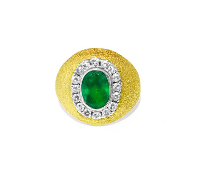 18k Gold Vintage 2.5 ct Emerald And Diamond Ring