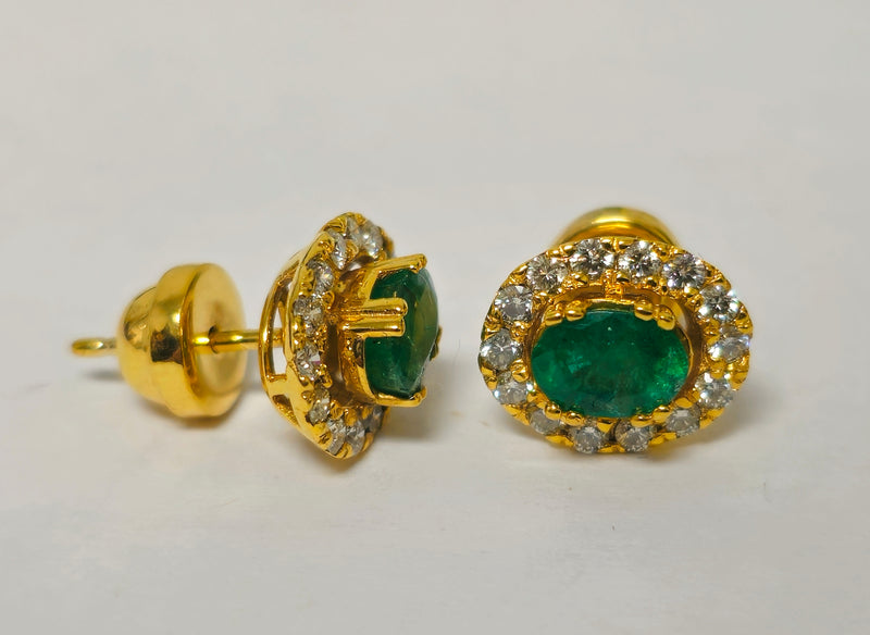 Modern 2.50 Carat Emerald & Diamond Studs For Ladies.