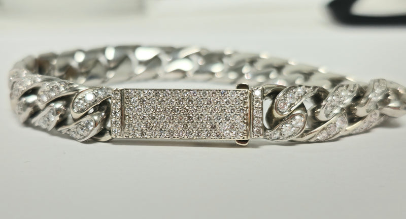 9.82ct Diamond Cuban Link in 18k White Gold Unisex Bracelet