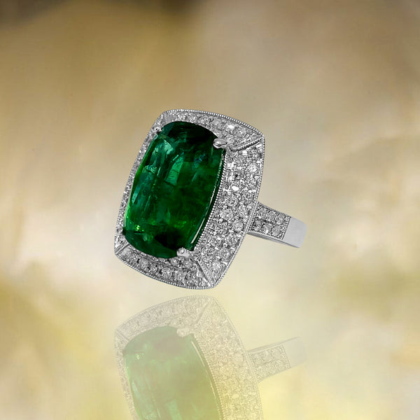 GIA Certified Vibrant 7.25 Carat Emerald & Diamond Ring