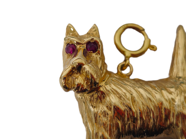 20th century 14k Yellow Gold Dog Motif Ruby Pendant