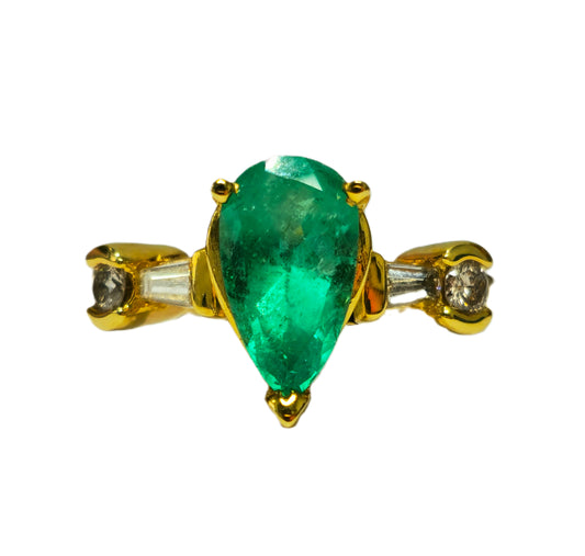 Womens 14K Yellow Gold, 2.30CT Diamond & Emerald Ring