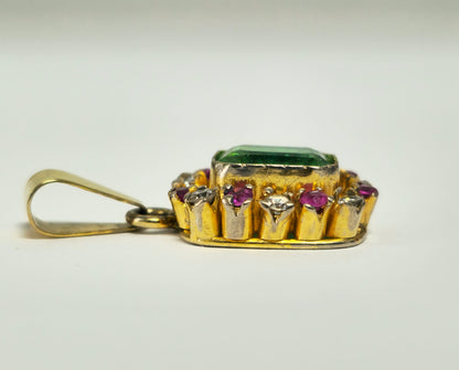 3.00 Carat Diamond, Emerald & Ruby Pendant. 18K Gold