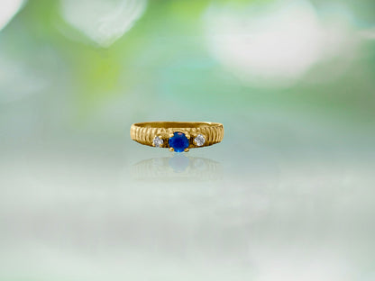 Vintage 3 Stone, Blue Sappphire & Diamond Ring