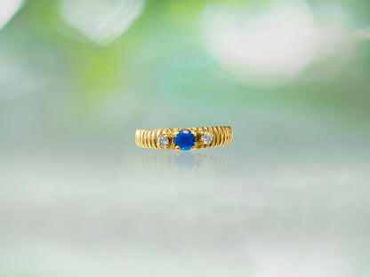 Vintage 3 Stone, Blue Sappphire & Diamond Ring