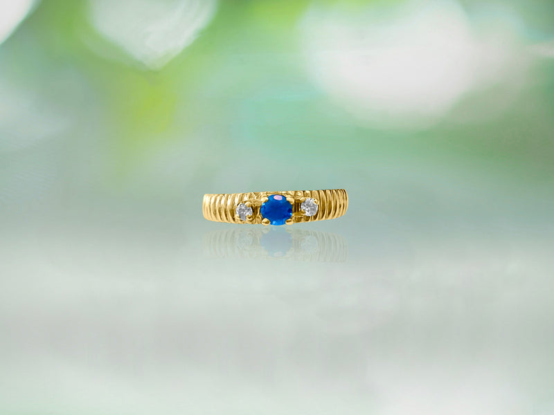Vintage 3 Stone, Blue Sappphire & Diamond Ring