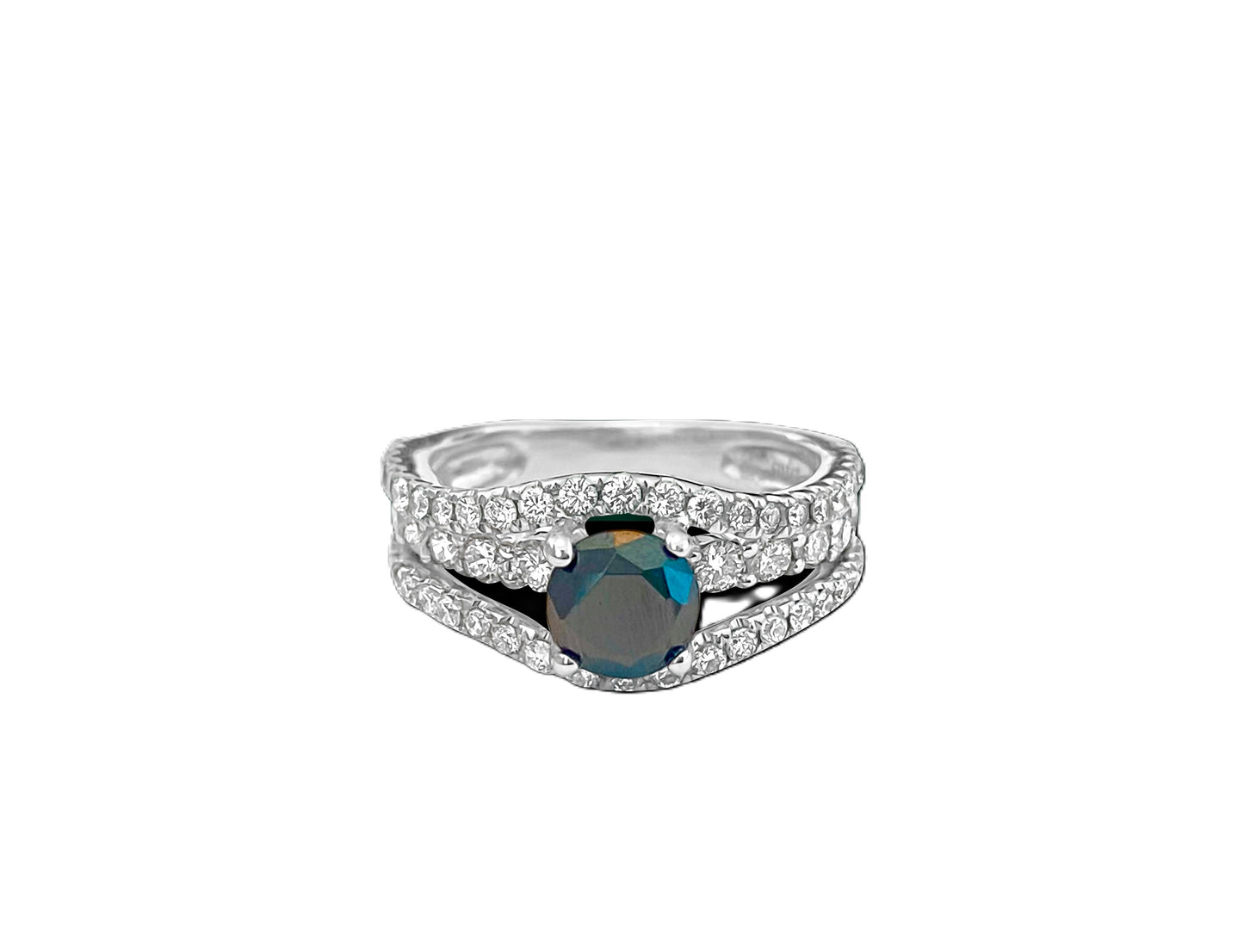 18k White Gold, Blue Sapphire & Diamond Ring For Her.