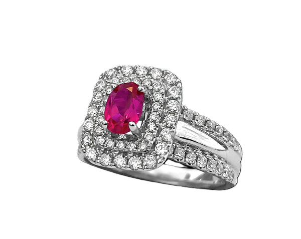 14k White Gold. Ruby & Diamond Ring For Her.