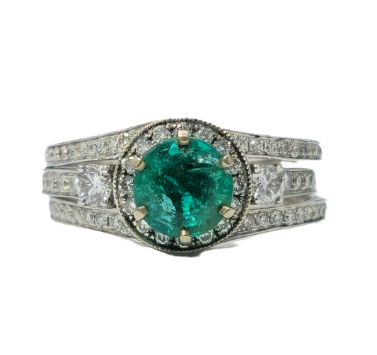 Art Deco, Emerald & Diamond Ring in 14k White Gold.