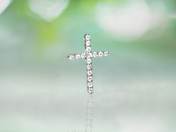 Unisex, 14K White Gold & Diamond Cross. Religious Cross