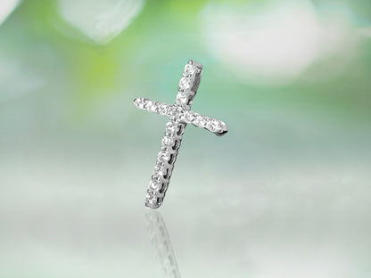 Unisex, 14K White Gold & Diamond Cross. Religious Cross