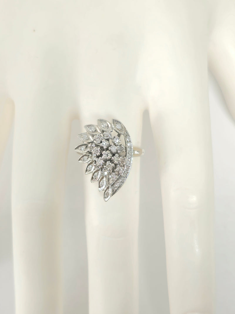 Late 20th Century Wing Motif 14k White Gold Diamond Engagement Ring