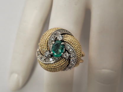 Natural Colombian Emerald & Diamond Ring in18K Gold