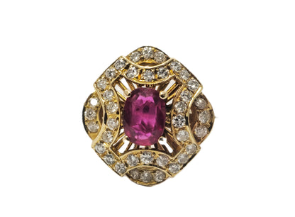 1 Carat Natural Ruby and Diamond Ring in 18K Yellow Gold