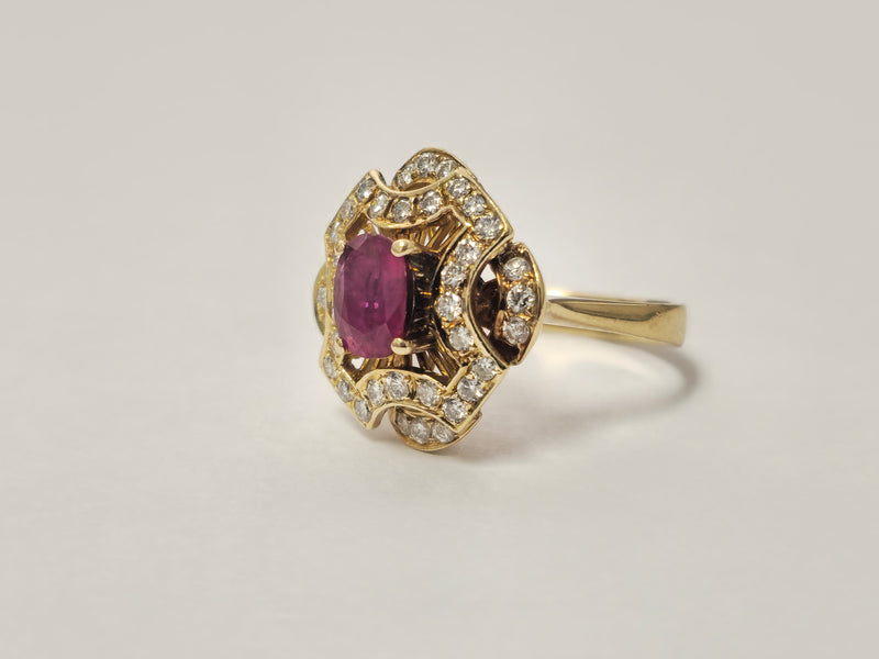 1 Carat Natural Ruby and Diamond Ring in 18K Yellow Gold