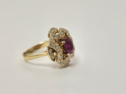 1 Carat Natural Ruby and Diamond Ring in 18K Yellow Gold