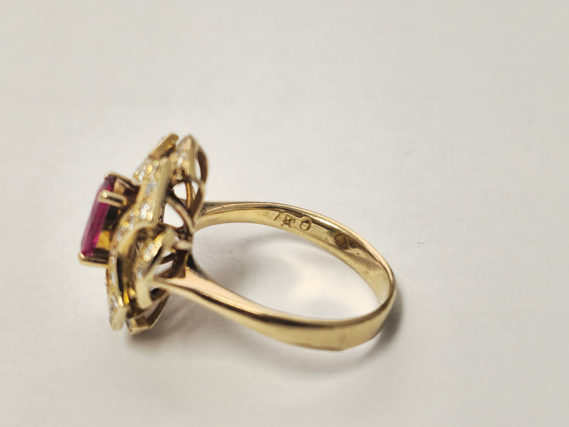 1 Carat Natural Ruby and Diamond Ring in 18K Yellow Gold