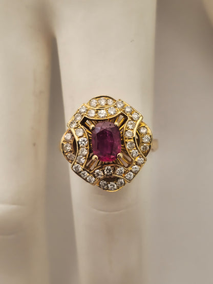 1 Carat Natural Ruby and Diamond Ring in 18K Yellow Gold