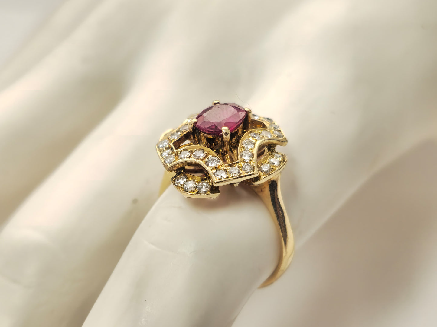 1 Carat Natural Ruby and Diamond Ring in 18K Yellow Gold