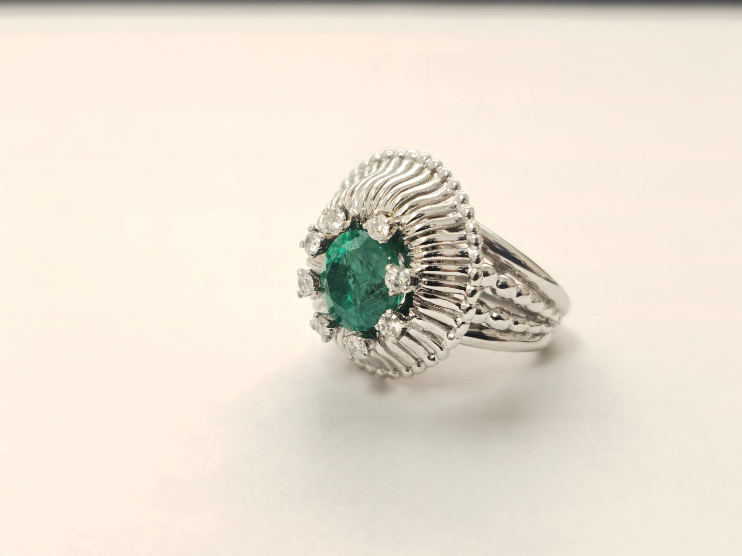 2.50ct Emerald and Diamond Ring in 14k White Gold