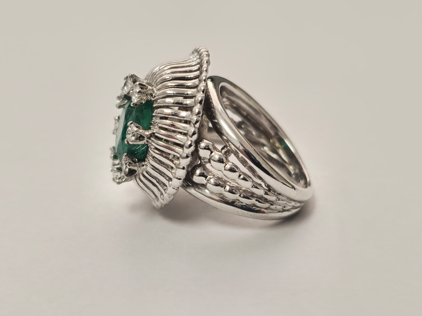 2.50ct Emerald and Diamond Ring in 14k White Gold