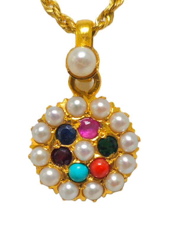 Mughal Empire Style Vintage 22k Yellow Gold Multigemstone Pendant