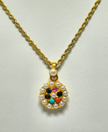 Mughal Empire Style Vintage 22k Yellow Gold Multigemstone Pendant