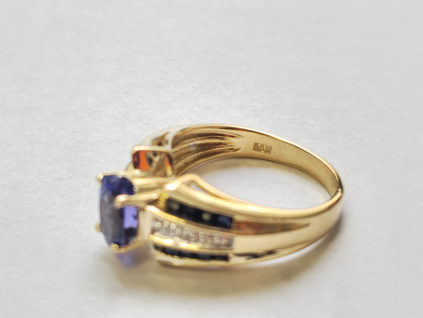 Blue Sapphire & Diamond Ring with Tanzanite Center in 14k Gold