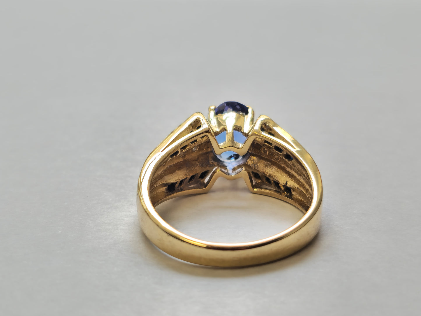 Blue Sapphire & Diamond Ring with Tanzanite Center in 14k Gold