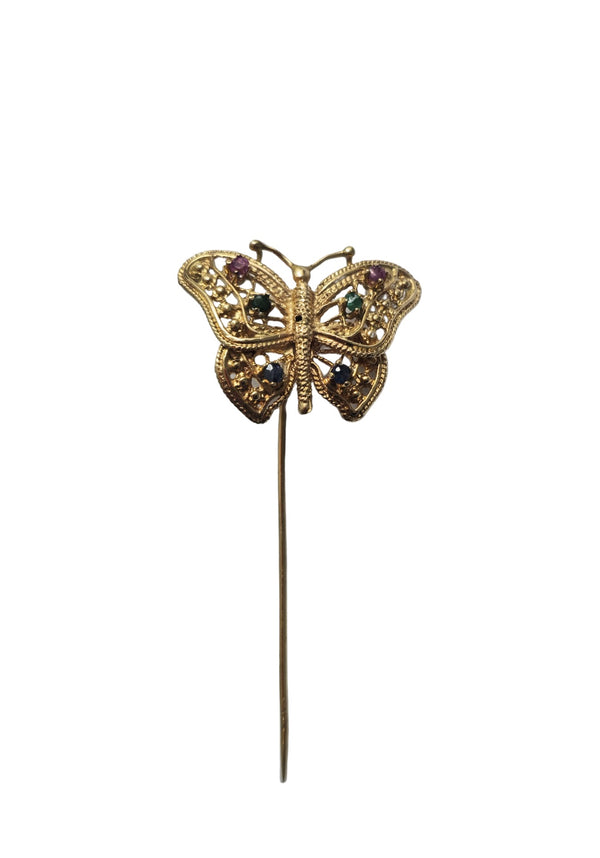 Emerald, Ruby, and Sapphire Multigemstone Pin in 18k Gold