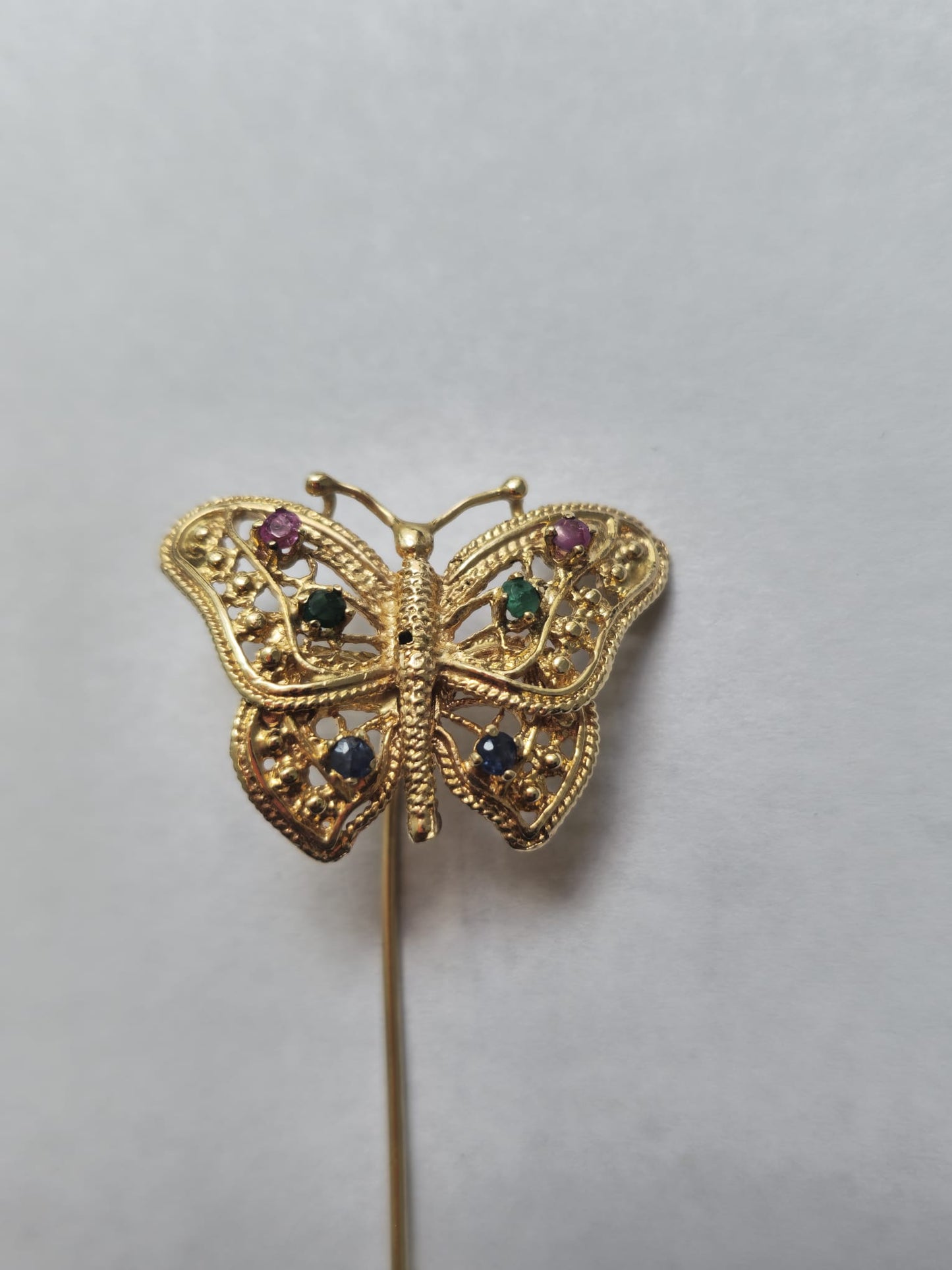 Emerald, Ruby, and Sapphire Multigemstone Pin in 18k Gold