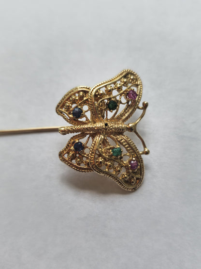 Emerald, Ruby, and Sapphire Multigemstone Pin in 18k Gold