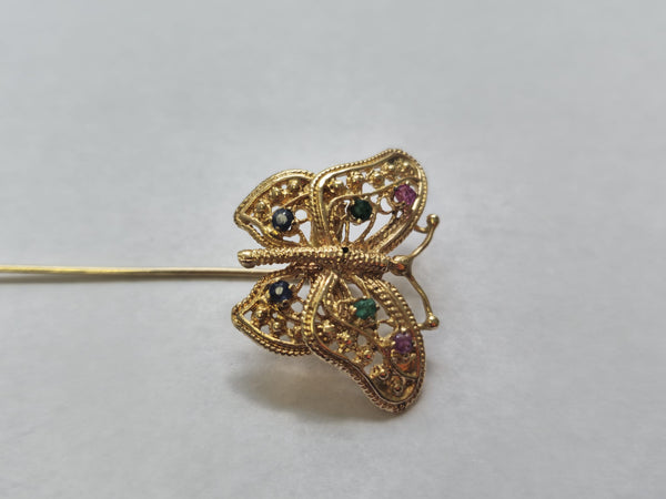 Emerald, Ruby, and Sapphire Multigemstone Pin in 18k Gold