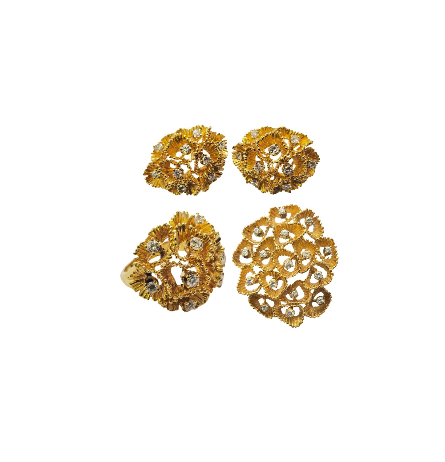 18k Gold Full Set: Ring, Earrings, Pendant/Pin