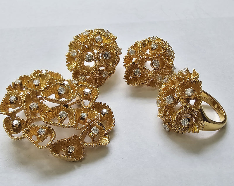 18k Gold Full Set: Ring, Earrings, Pendant/Pin