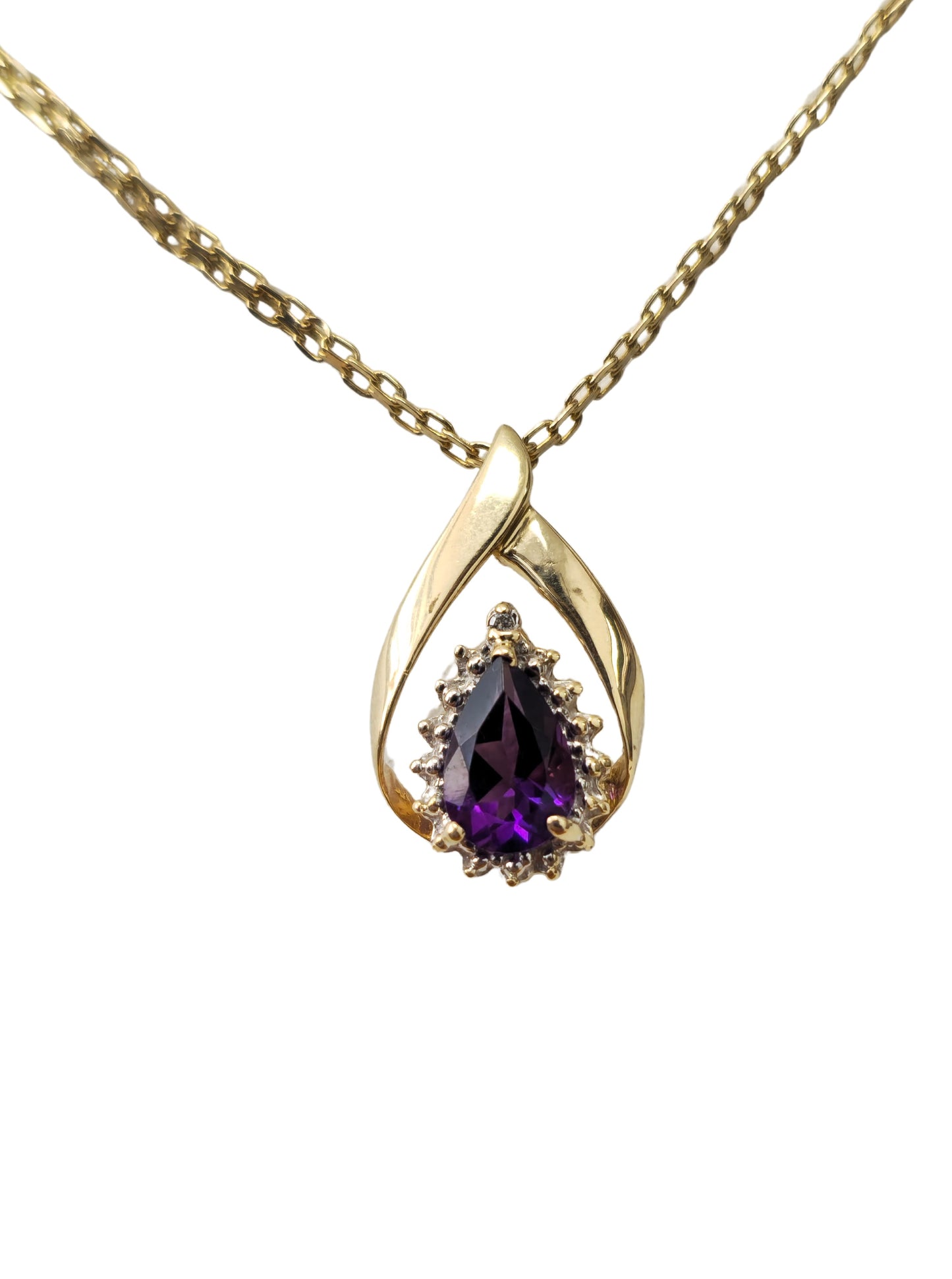 Vintage Purple Amethyst Pear-Shaped Diamond Pendant