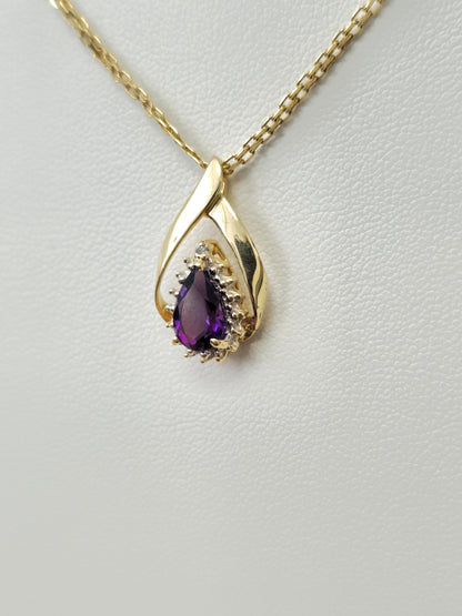 Vintage Purple Amethyst Pear-Shaped Diamond Pendant