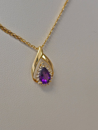 Vintage Purple Amethyst Pear-Shaped Diamond Pendant