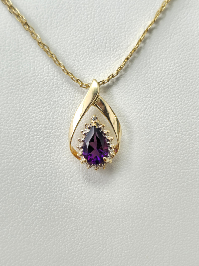 Vintage Purple Amethyst Pear-Shaped Diamond Pendant