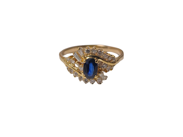 14k Gold Natural Blue Sapphire and Diamond Ring