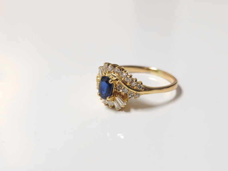 14k Gold Natural Blue Sapphire and Diamond Ring