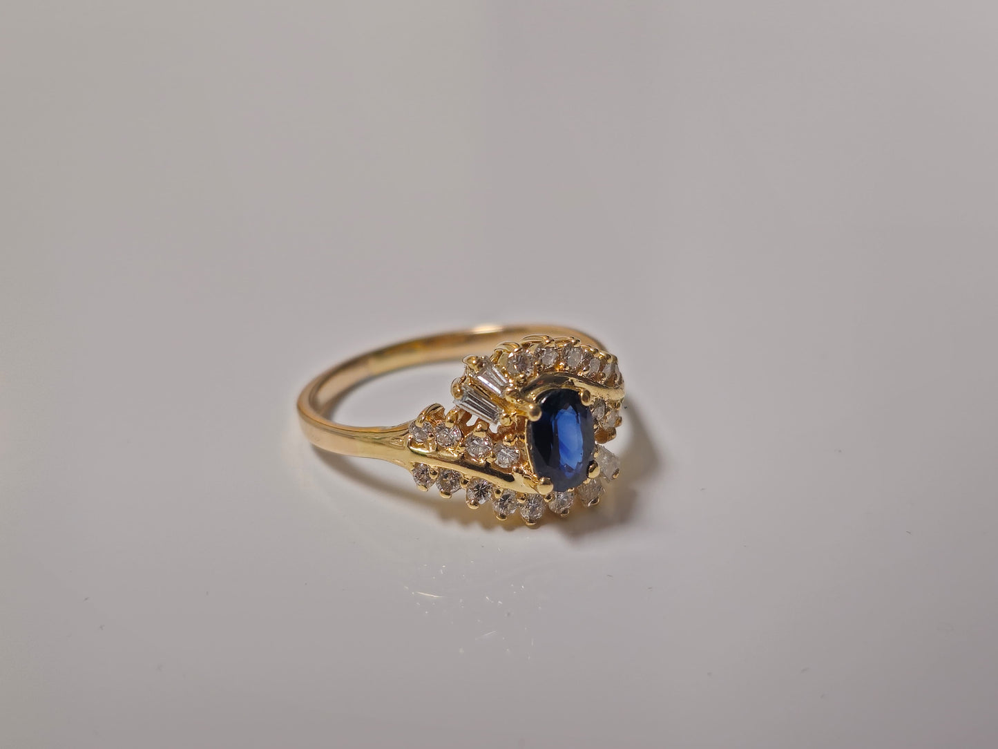 14k Gold Natural Blue Sapphire and Diamond Ring