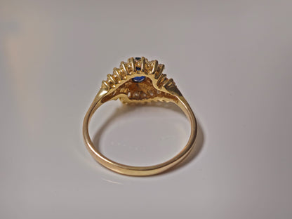 14k Gold Natural Blue Sapphire and Diamond Ring