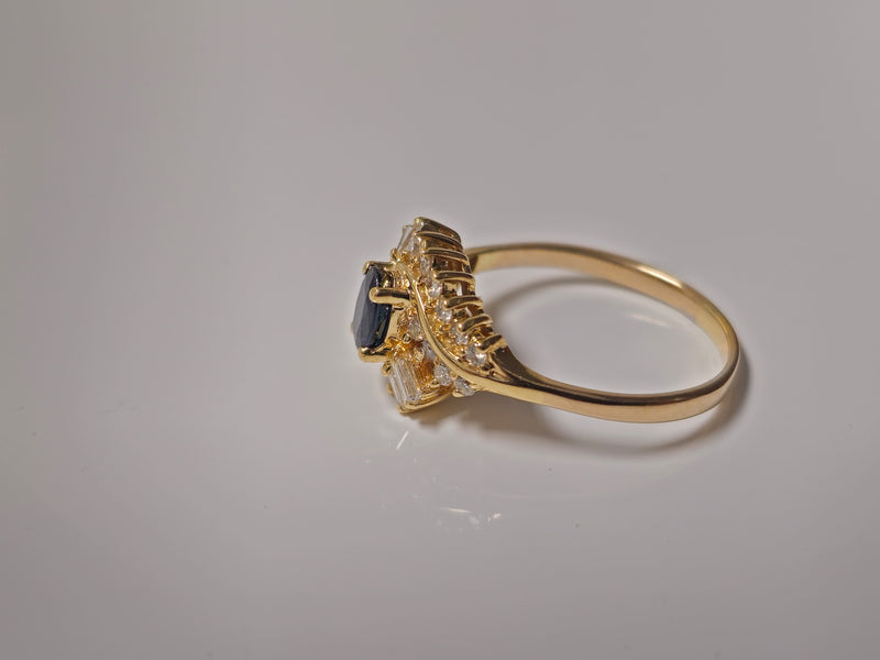 14k Gold Natural Blue Sapphire and Diamond Ring