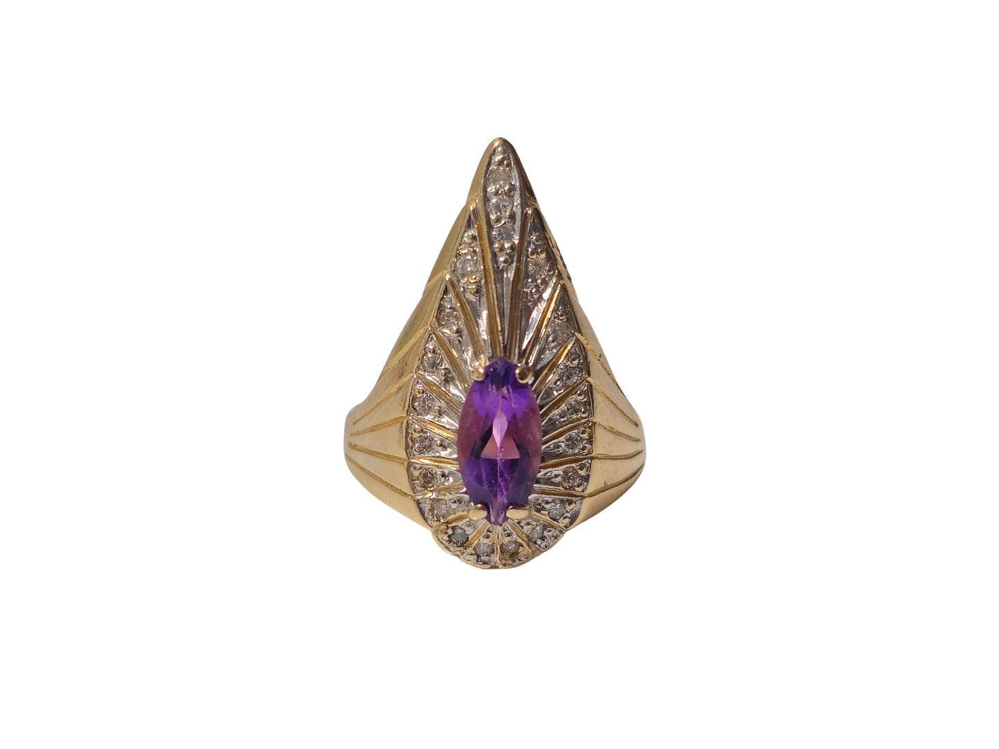 Marquise Amethyst and Diamond Ring in 14k Gold