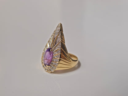 Marquise Amethyst and Diamond Ring in 14k Gold