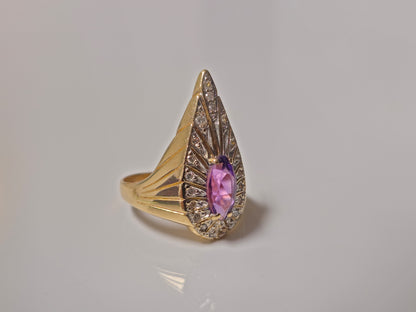 Marquise Amethyst and Diamond Ring in 14k Gold