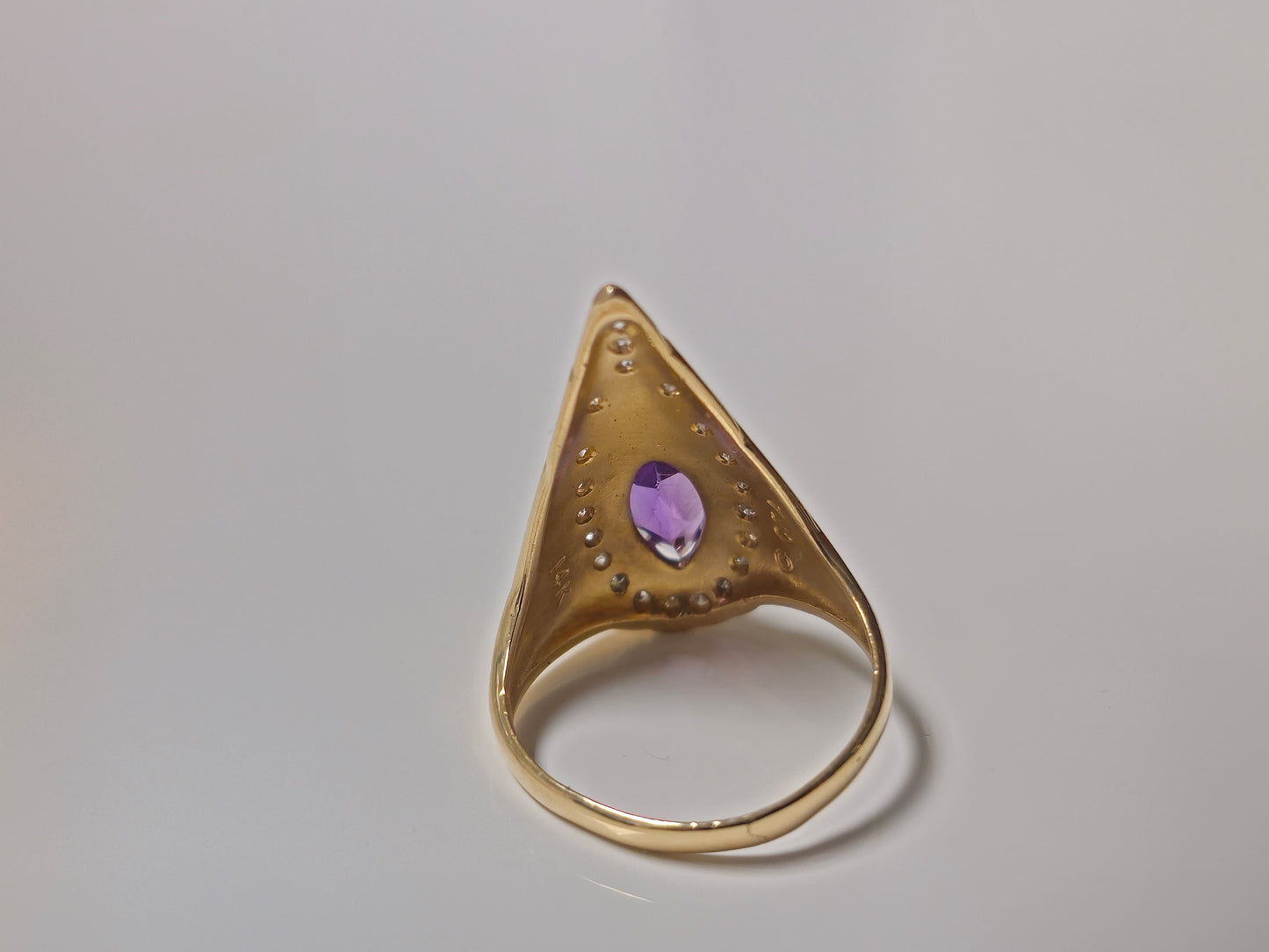 Marquise Amethyst and Diamond Ring in 14k Gold