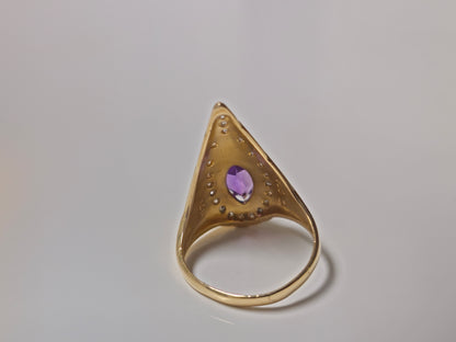 Marquise Amethyst and Diamond Ring in 14k Gold